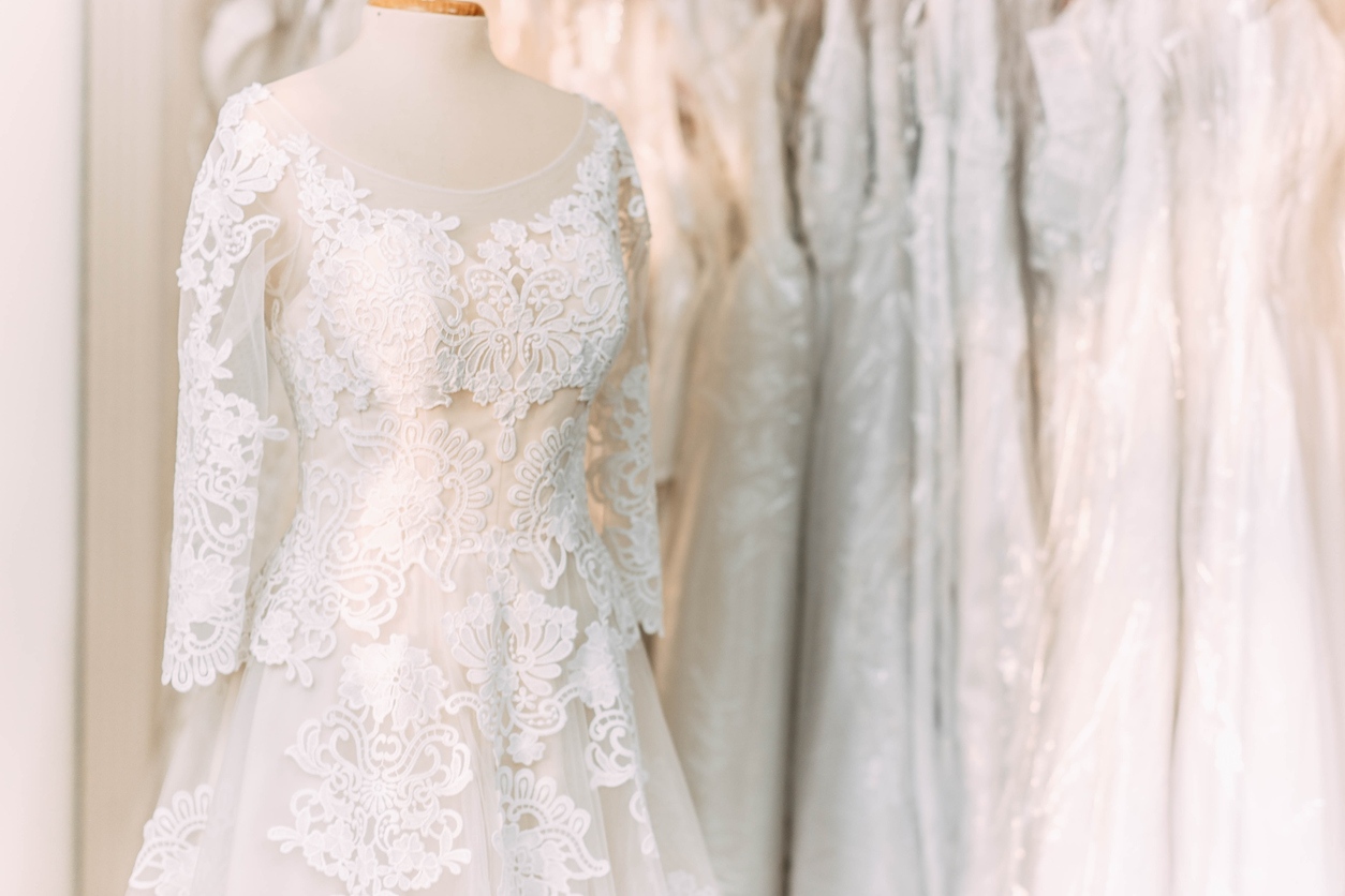 wedding dress on stand