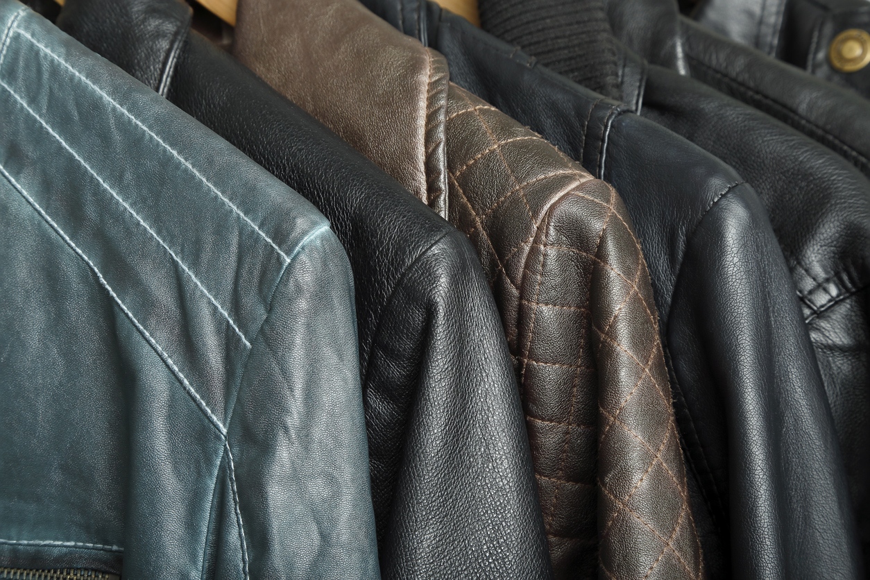 leather jackets on a rack